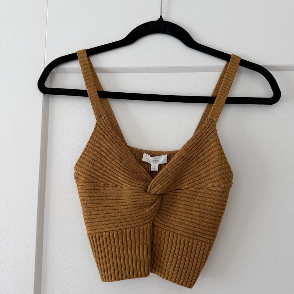 Elegant Tan Ribbed Knit Crop Top
